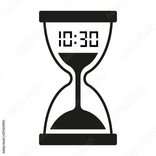 Hourglass digital vector shape features simple clock sign. It represents creative time balance.