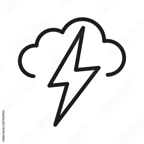 Weather cloud with lightning bolt thunder flash black vector line icon