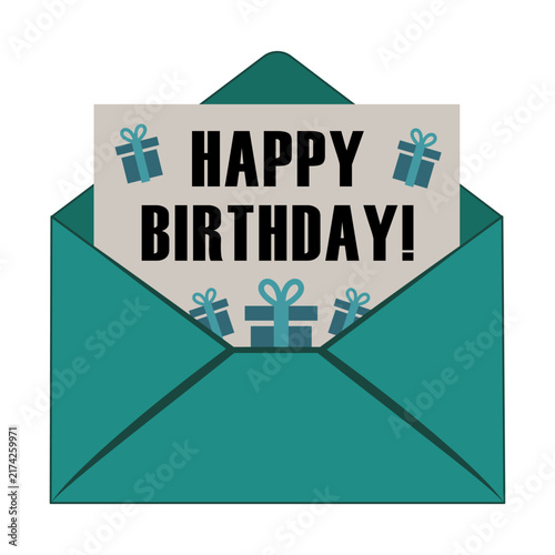 Envelope birthday card vector shape features green paper envelope. It represents creative message sign.