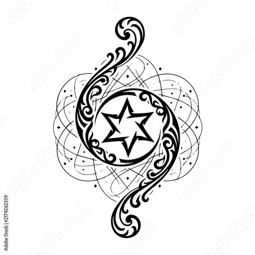 Ornate musical treble clef symbol with center star and abstract flourishes