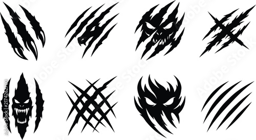 Black Horror Claw Scratch Marks Collection with Menacing Grunge Elements