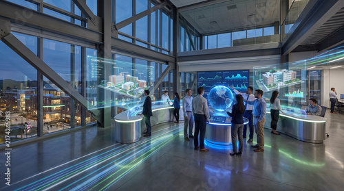 Futuristic Office with Interactive Digital Displays