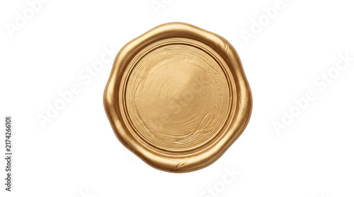 Quadro su tela Golden wax seal stamp with circular embossing and isolated on png transparent ba