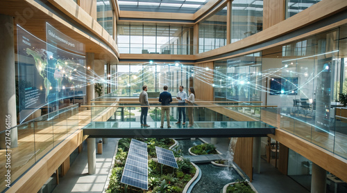 Futuristic Office Meeting on Global Environmental Projects