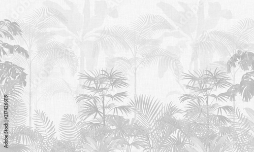 Tropical Botanical Wallpaper Background, Soft Palm Jungle Mural, Neutral Vintage Nature Wall Covering with Subtle Texture