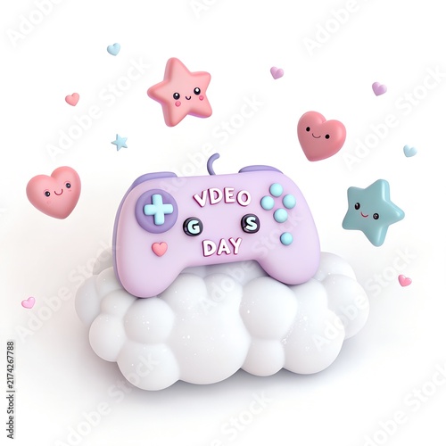 Cute 3D Video Games Day Illustration with Gaming Elements
