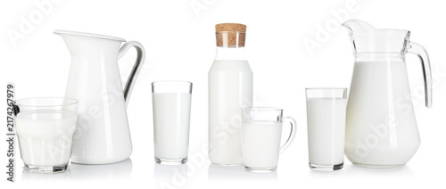 Foto Milk in different glassware isolated on white, set