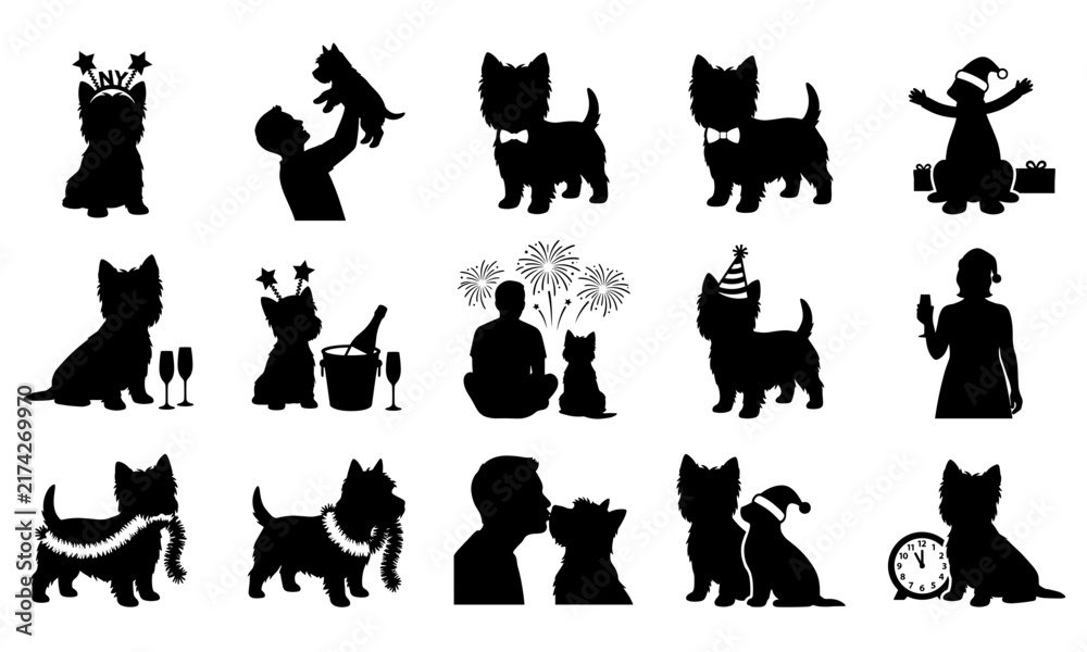 Obraz premium Westie dog silhouette collection for holiday and new year celebration