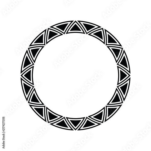 Geometric Circular Border Pattern with Repeating Triangle Ornaments, Black Line Art Vector.