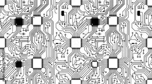 Seamless circuit pattern vector illustration of a circuit board background.