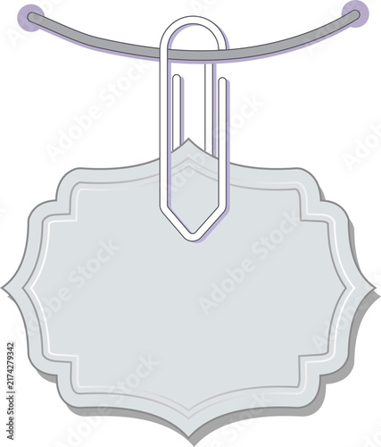 Paper tag secured with a silver colored paper clip illustration