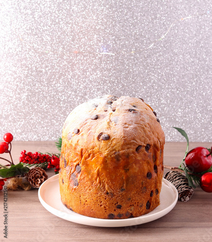 homemade Chocolate chip panettone on plate