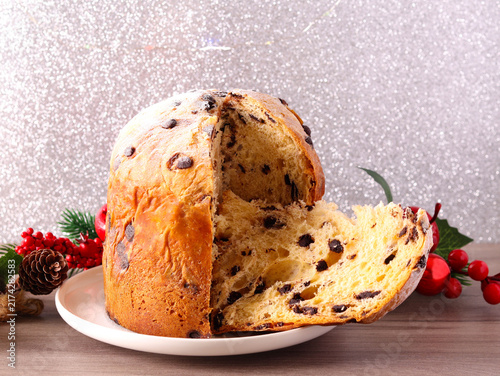 homemade Chocolate chip panettone on plate