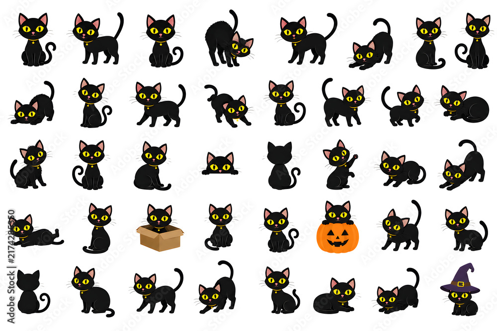 Obraz premium Black Cat Halloween Vector Bundle