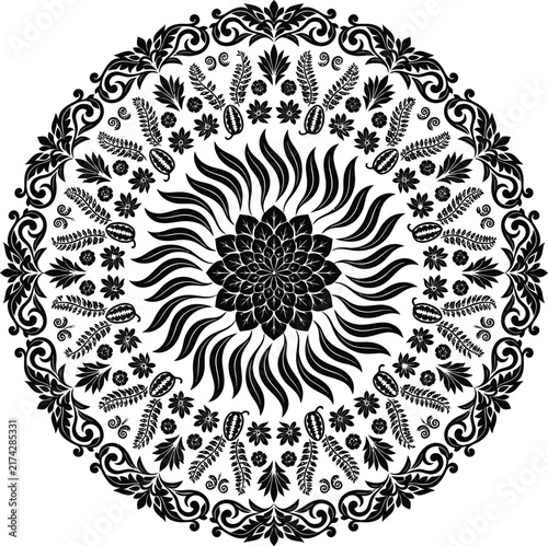 Foto Intricate black and white floral mandala design with symmetrical patterns Vector