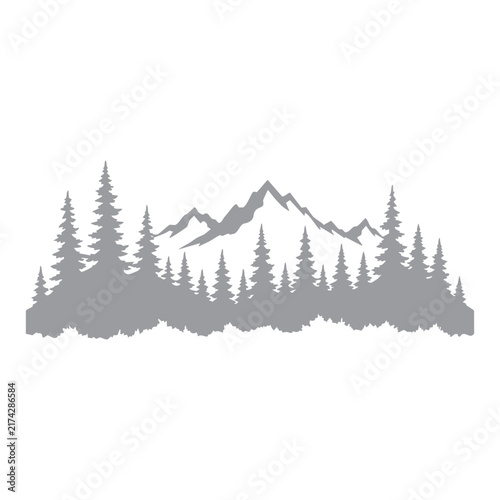 Mountain Range with Forest Silhouette Illustration