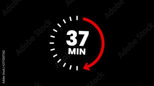 Countdown timer icons for 37 minutes in circular arrow animation. circle arrow refresh icon with 37 min timer icon animation. Timer 37 minutes countdown clock with circular arrow. 4k video