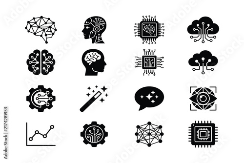 Artificial intelligence glyph icons set editable stroke