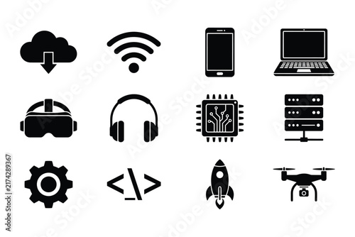 Technology glyph icons set editable stroke