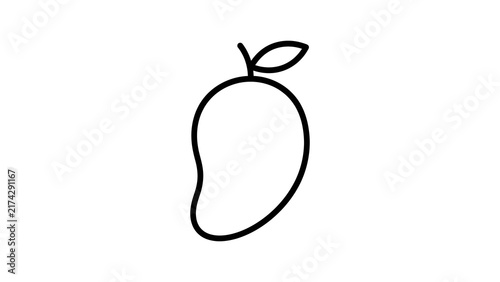 Simple mango fruit outline icon with green leaf for fresh food logo.