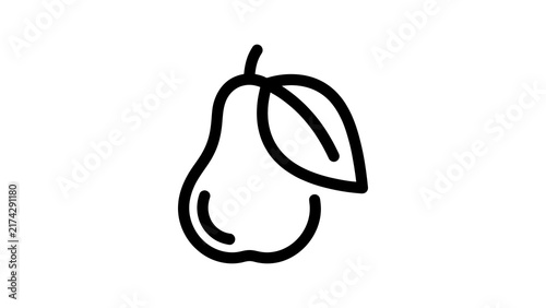 Simple pear fruit icon with leaf, healthy food symbol outline.