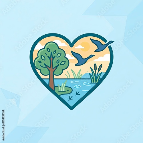 Heart shaped nature landscape illustration