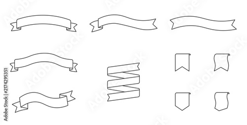 Ribbon and Bookmark Outline Icons Set, Decorative Banner Symbols