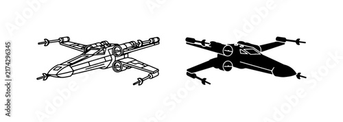 фотографія X-Wing Fighter Vector Icons, Sci-Fi Spaceship Silhouette, Galactic Combat Aircra