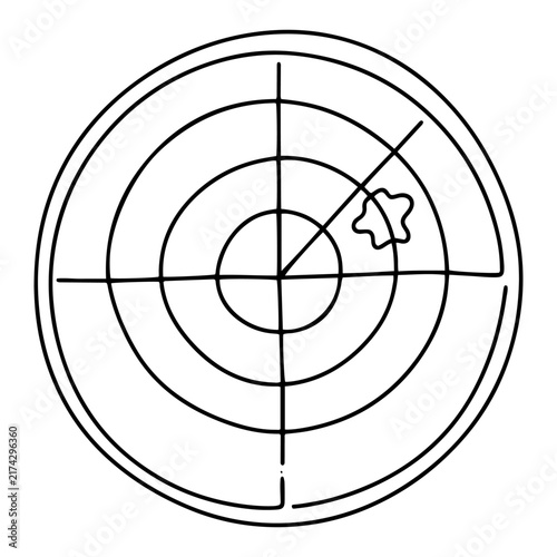 Foto Radar Screen with Unknown Object Detection Continuous Line Art Sonar Scanning Sy