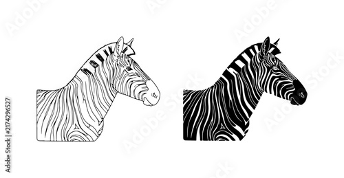 Canvas Print Zebra Head Vector Graphics, Black and White Animal Illustration, Stylized Wildli