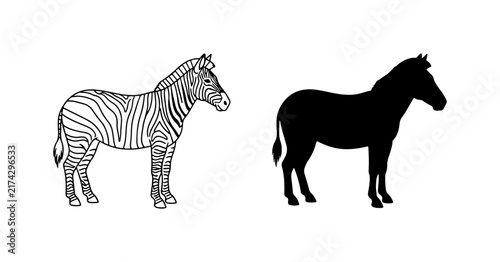 Photography Zebra Illustration, Black Silhouette, African Wildlife Vector Art, Safari Animal