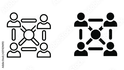 Business network connection icon set showing team collaboration and social structure