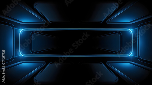 Abstract Sci-Fi Corridor Background with Glowing Neon Blue Light