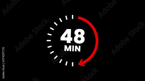 Countdown timer icons for 48 minutes in circular arrow animation. circle arrow refresh icon with 48 min timer icon animation. Timer 48 minutes countdown clock with circular arrow. 4k video