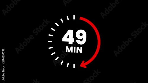 Countdown timer icons for 49 minutes in circular arrow animation. circle arrow refresh icon with 49 min timer icon animation. Timer 49 minutes countdown clock with circular arrow. 4k video