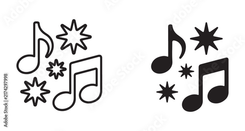 Принти на полотні Musical note icons with starburst elements isolated set for artistic graphic design and digital media projects