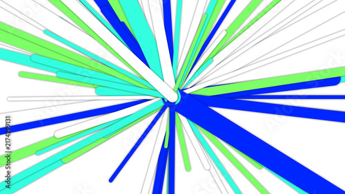 Fotografie Abstract composition with vibrant blue and neon green lines radiating from a sin