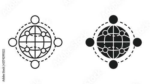 Foto Global network connection icon with orbital nodes for international business com