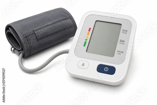 Generative AI medical stock photo of blood pressure monitor, created as a clean professional healthcare concept with modern clinical detail and commercial composition.