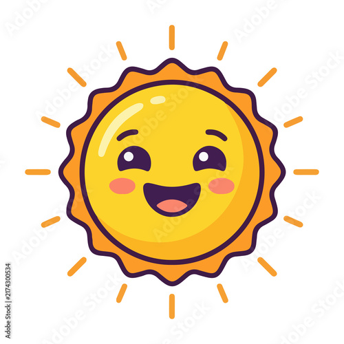 Happy Smiling Cartoon Sun Character with Bright Rays Illustration