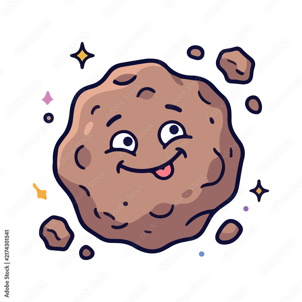 Obraz premium Cute Cartoon Meteorite Character with Playful Silly Expression