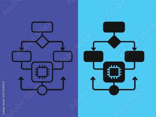 Two variants of digital electronic microprocessor control flow chart icons set