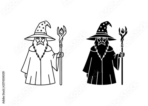 Fotografie Wizard Icon Set, Fantasy Character Vector Art, Magic Sorcerer Graphics, Medieval