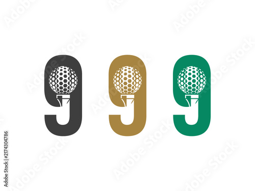 Creative number 9 ball tee logo,vector illustration, isolated on transparent background