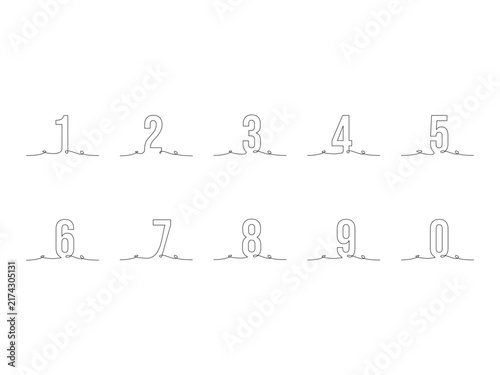 set of numbers in continuous line drawing design, vector illustration, isolated on transparent background PNG