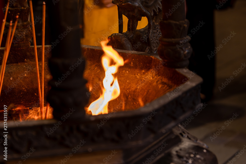 Obraz premium Incense Burner Flames at Xiahai City God Temple