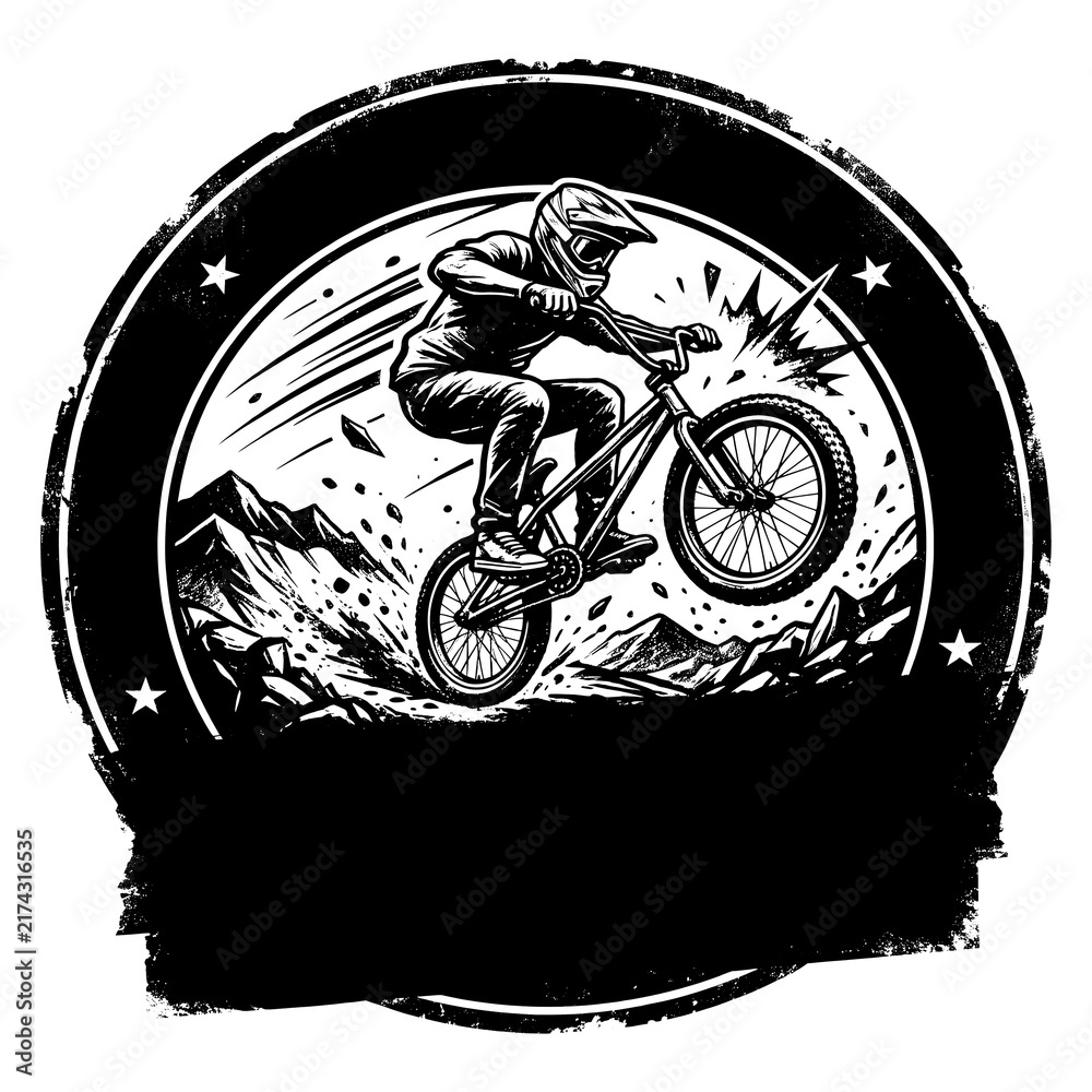 Fototapeta premium Vintage BMX Racing Rider Dirt Jump Grunge Emblem T-Shirt Design