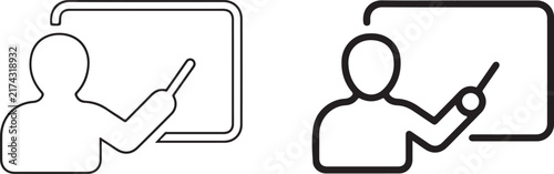Simple Teacher Presenting at Whiteboard Black Silhouette Flat Icon