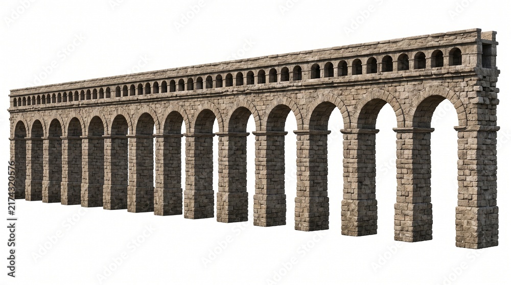 Fototapeta premium Ancient Roman stone aqueduct with multiple arches against a clear sky backdrop