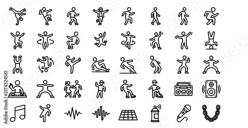 Canvas Print Hip hop dance poses street dancer editable thin line vector icon set